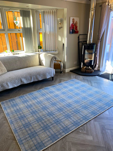 Blue grey wool plaid - &,