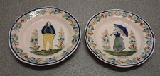 2 French HR Quimper Peasants Ceramic Plates