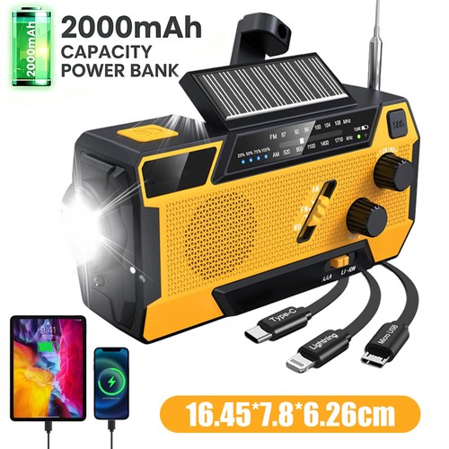 Solar hand crank - crank, radio