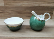 Vintage E Brain & Co Foley China Small Green & Gold Milk Jug & Sugar Bowl