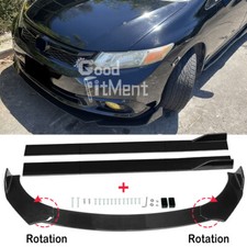 For Honda Civic Si Glossy Black Front Bumper Spoiler Splitter Lip + Side Skirts