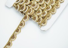 FCL 1 Yard Copper Zardozi Beaded Trim Scallop Handcrafted Sewon Border Crafting