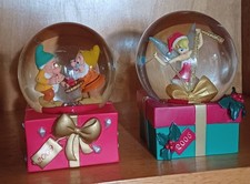 Two Disney Christmas Glitter Snow Globes Tinker Bell Dwarves