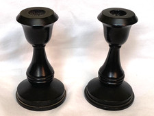 Pair of Antique Victorian? Real Ebony Black Turned Wood Candlesticks