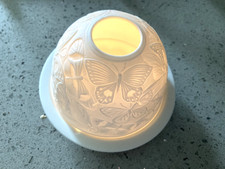 Porcelain Tea Light Candle Holder Set of Butterfly Shade & Plate with Tea Light