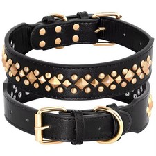 Cool Spiked Studded Leather Dog Collar Adjustable for Pitbull Bulldog Large Pets