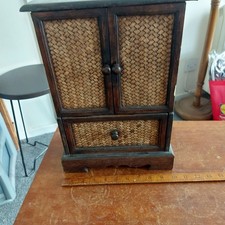 Old Wooden And Wicker Cabinet