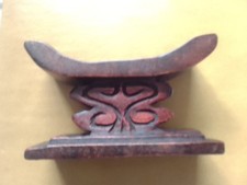 African Style Small Carved Wood Headrest 2.7" Tribal Art