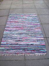 MULTI-COLOURED WOVEN FABRIC RAG RUG 71" x 43"