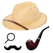 EXPLORER SAFARI HAT COSTUME SET ZOO KEEPER TROPICAL PITH HELMET FANCY DRESS