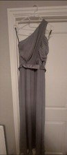 Size 10-12 longer length grey Dessy Group bridesmaid dress. Worn once