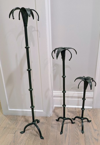 Wrought iron candle sticks - iron, set