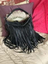 ?H&M Black Tassel Fringe Bohemian Day Bag Boho Faux Leather ?