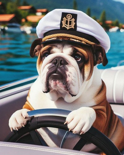 Bulldog driving speed boat - a,