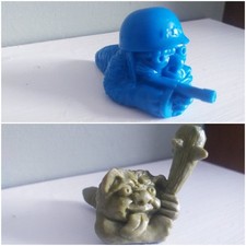 Rare 90s Mini Boglins Blue Army Boglin with a gun & green boglin with a club