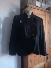 Red Herring Black Frill Edge Cameo Brooch Jacket Size 16