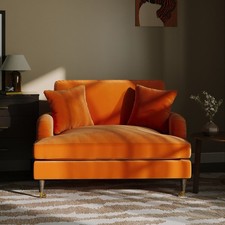 Orange Velvet Loveseat with