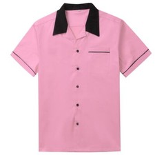 50's Retro Vintage Pink Bowling Shirt Rockabilly Clothing For Men