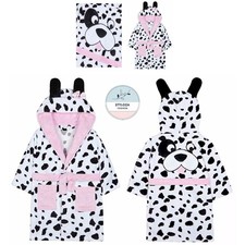 Girls Fleece Dalmatian Print Dressing Gown Soft Nightwear Robe Age 7 to 13 Years