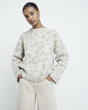 River Island Womens Beige Cotton Round neck Long sleeved Jumper Size S