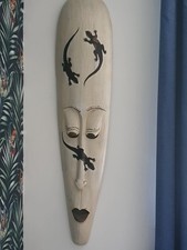 Wall Hanging Mask From The Maldives. Made From Banana Palm. Depicting Geckos.