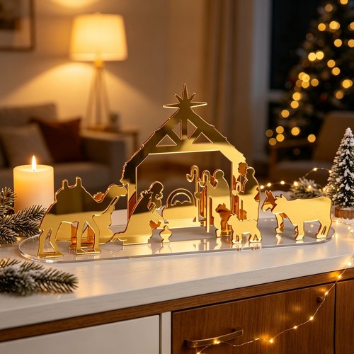 Golden nativity scene - golden,