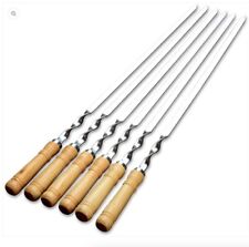 6/12/18pcs BBQ Skewers Stainless Steel Flat Kebab Sticks with Wooden Handle NEW