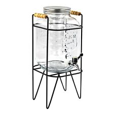 4L Glass Vintage Beverage Drinks Dispenser on Metal Stand Cocktail Jar with Tap