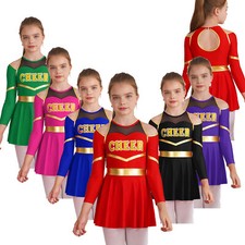 UK Girls Cheerleading Sports Dance Pleated Skirt Set Letter Print Outfits Fancy