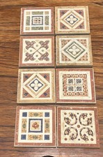 Set of 8 Vintage Style Ceramic Tiles –  Geometric Patterns – 6.5cm x 6.5cm