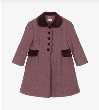 Ancar Girls Bergundy Wool Traditional Winter Coat Velvet Trim Guc Age 12