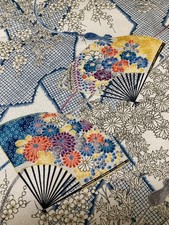 @@scraps,  Japanese kimono silk fabric / white base, dark blue J10