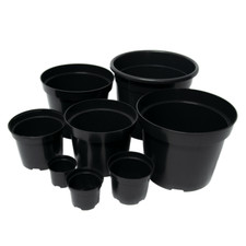 Black plastic plant pot flower - black,