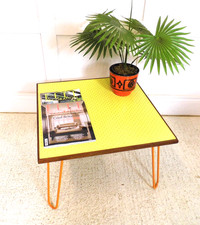 Vintage 1960s Formica iroko coffee table plantstand hairpin legs star and dot