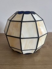 Tiffany Style Lamp Light Shade Stained Lead Glass Blue & Cream H18cm W19cm GC