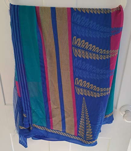 Teal blue pink - saree, leaf