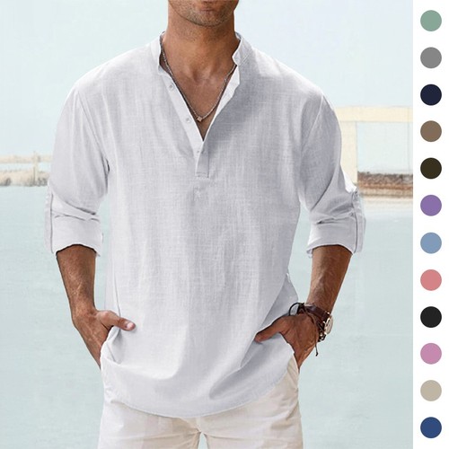Mens casual linen shirt - mens, long