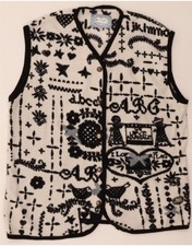 VINTAGE Womens Oversized Fleece Gilet UK 16 Large Off White AR07