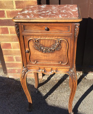 Antique Louis XV French Marble Topped*  Walnut Bedside Cabinet Marble Lining