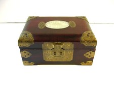 Vintage Chinese Wooden Inlaid Jade Jewellery Box In Excellent Condition