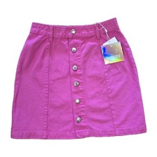 Miss Guided NWT Women's Size 0 Denim Pink Mini Skirt Back Pockets Button Front