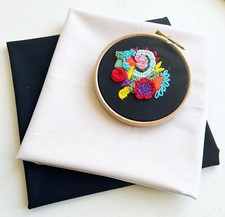 Black Hand Embroidery Fabric 100% Cotton Squares Fat Quarter Half Metre