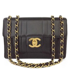 EGA CHANEL Mademoiselle CC Logo Lambskin Shoulder Tote Bag Black*/7BK0502