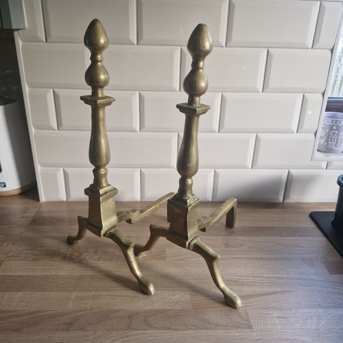 Brass andirons fire dogs - 18",