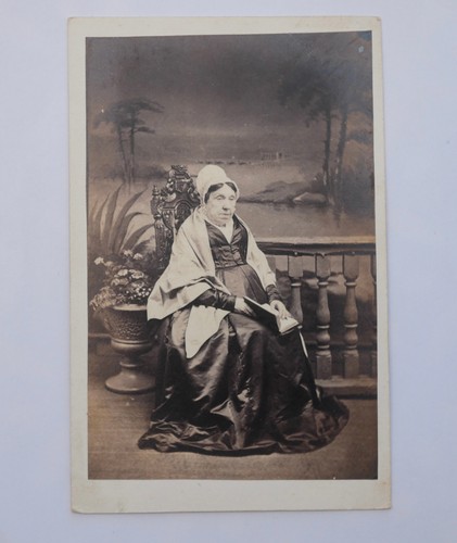 Cdv lady beside studio - of,