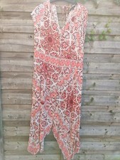 Coral Floral Dress, UK Size 14 Bohemian Summer Holiday Handkerchief Hem