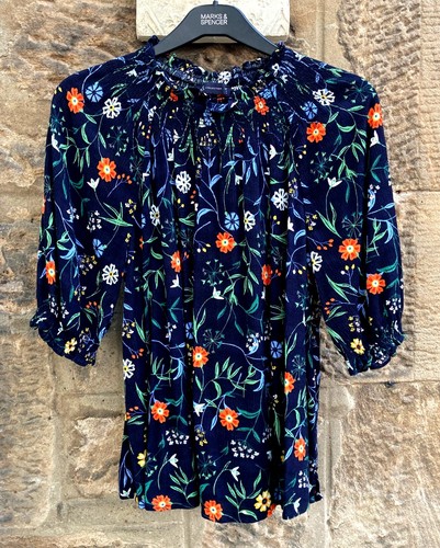 Navy floral top shirred - navy,