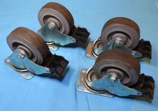 Set of 4 Colson Casters w/ Brakes 3-1/2" X 1-1/4" Performa Wheels, Flat - Used