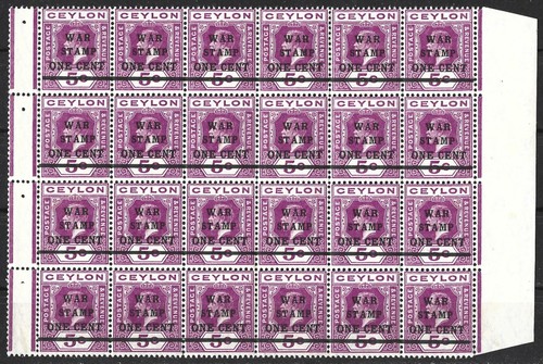 Ceylon kgv 1918 on 5c - on,