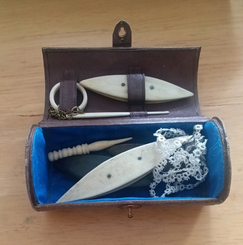 Tatting shuttle case leather - tatting, case,